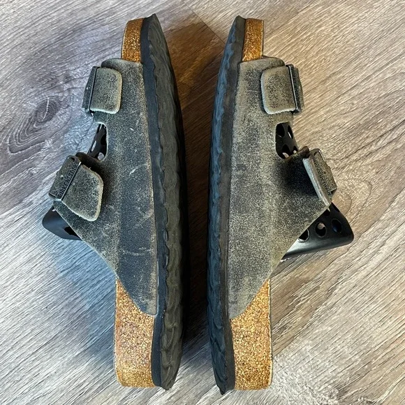 Birkenstock Arizona Slides Sandals Gray Oiled Distressed Leather Mens 10 EU‎ 43